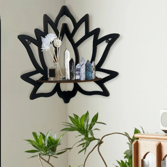Wooden Lotus Hollow Decorative Rack – Wall-Mounted Aromatherapy Organizer & Candle Holder Shelf