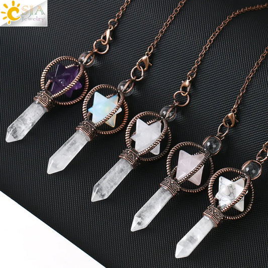 CSJA Esotericism Crystal Pendulum – Merkaba Natural Stone Pendant for Dowsing &amp; Divination